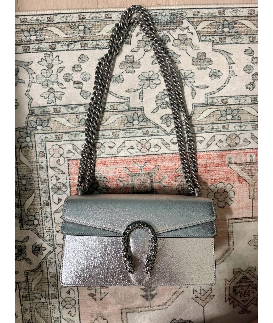 GUCCI Серебряная кожаная сумка через плечо, фото 8