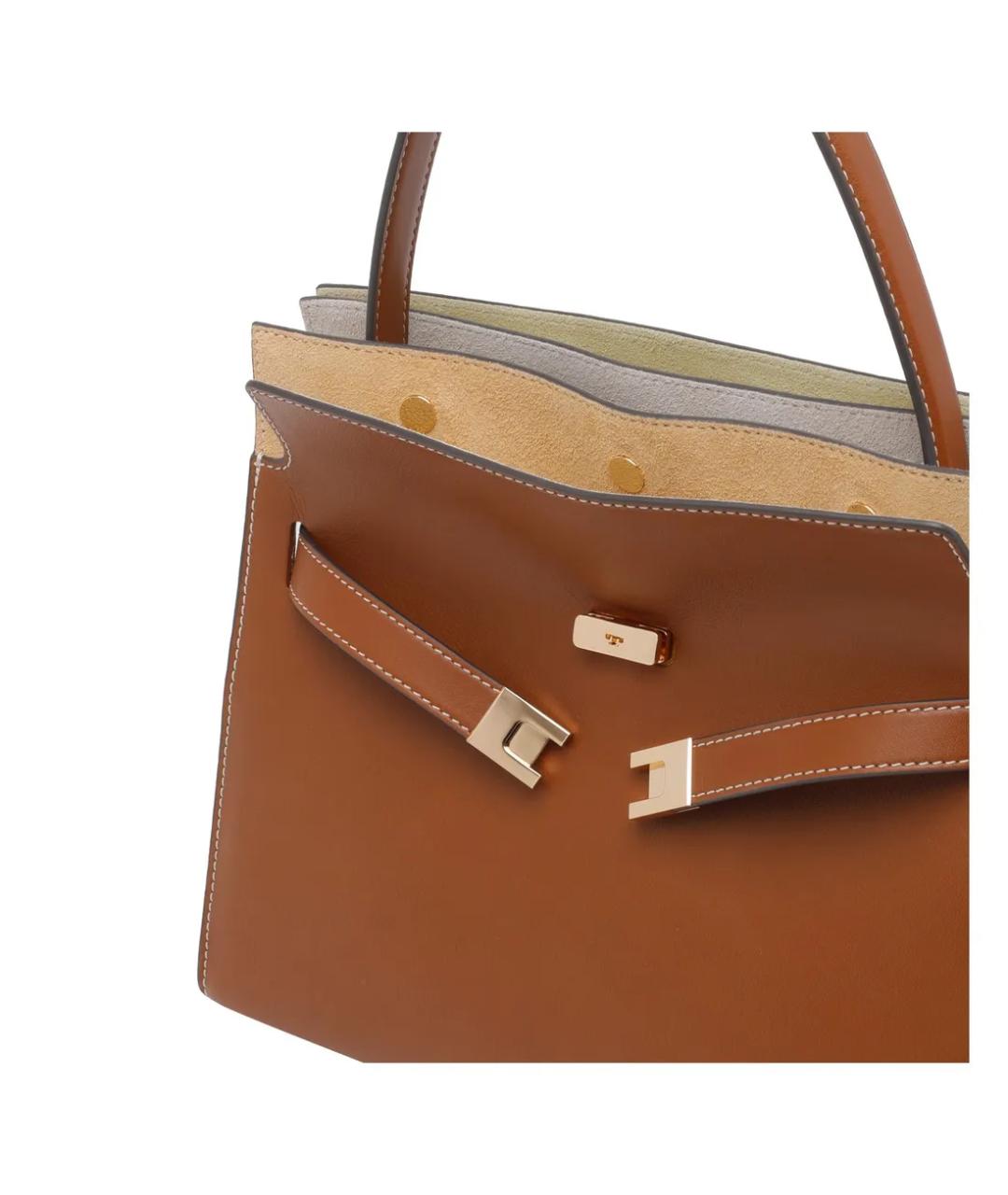 TORY BURCH Бежевая кожаная сумка с короткими ручками, фото 4