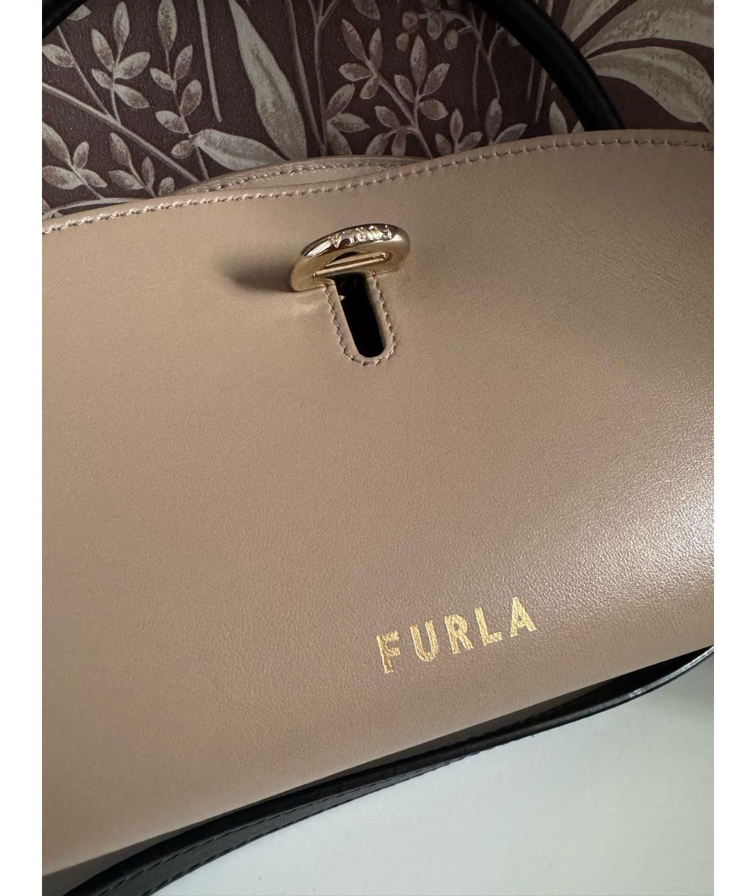FURLA Бежевая кожаная сумка с короткими ручками, фото 7