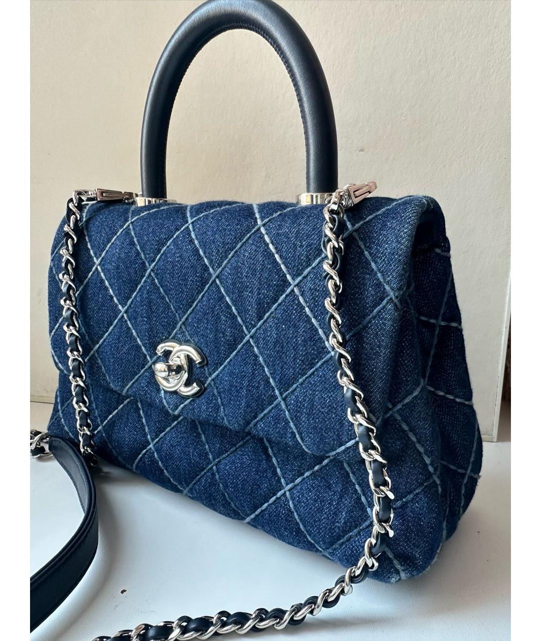 CHANEL Темно-синяя деним сумка с короткими ручками, фото 3
