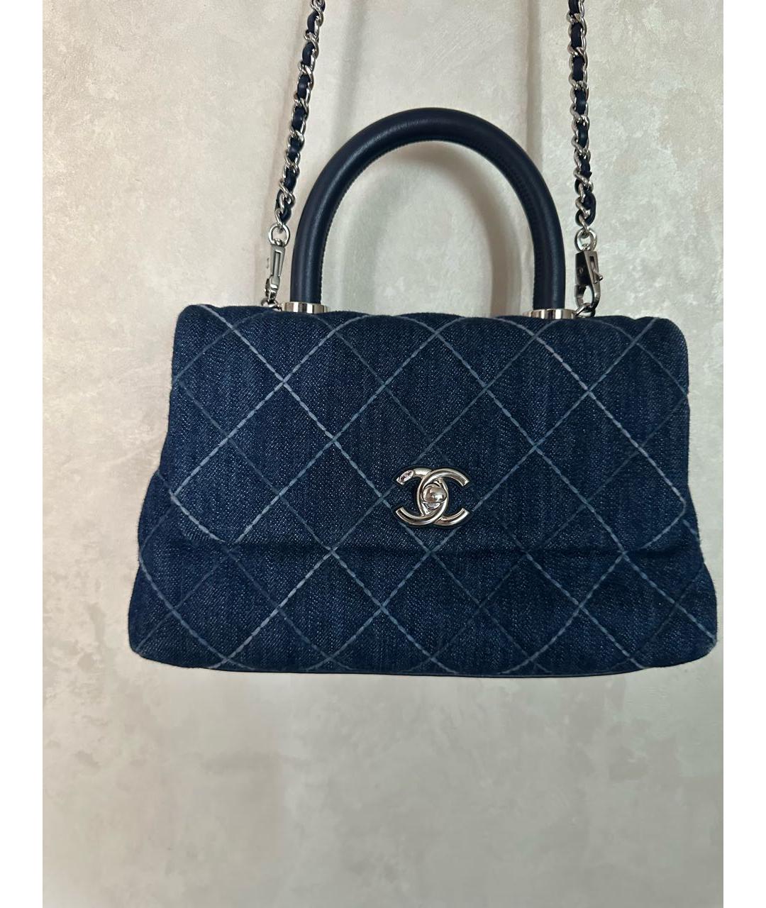 CHANEL Темно-синяя деним сумка с короткими ручками, фото 9