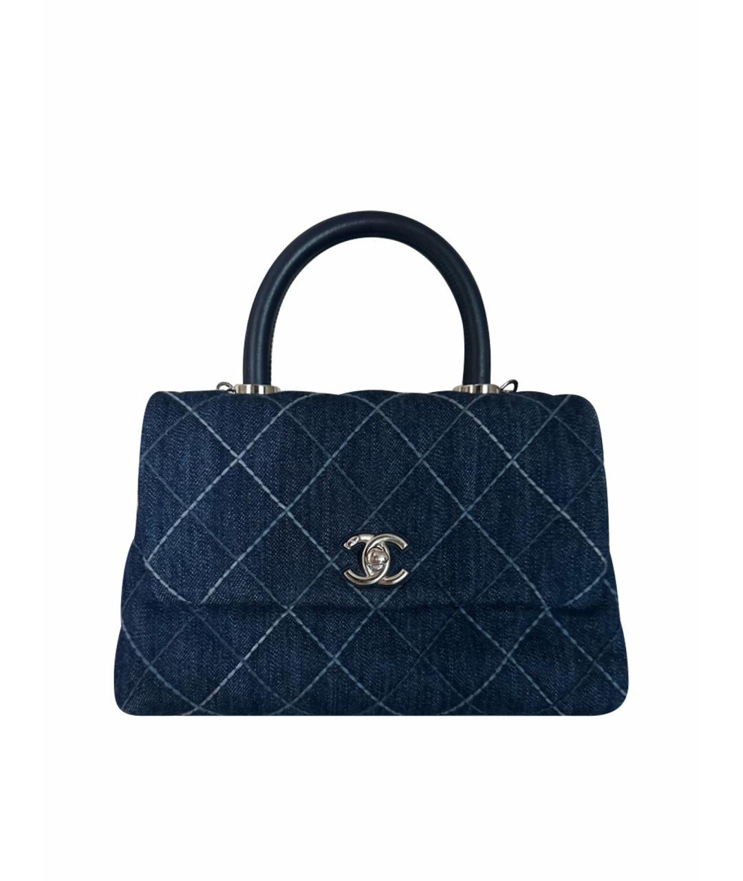 CHANEL Темно-синяя деним сумка с короткими ручками, фото 1