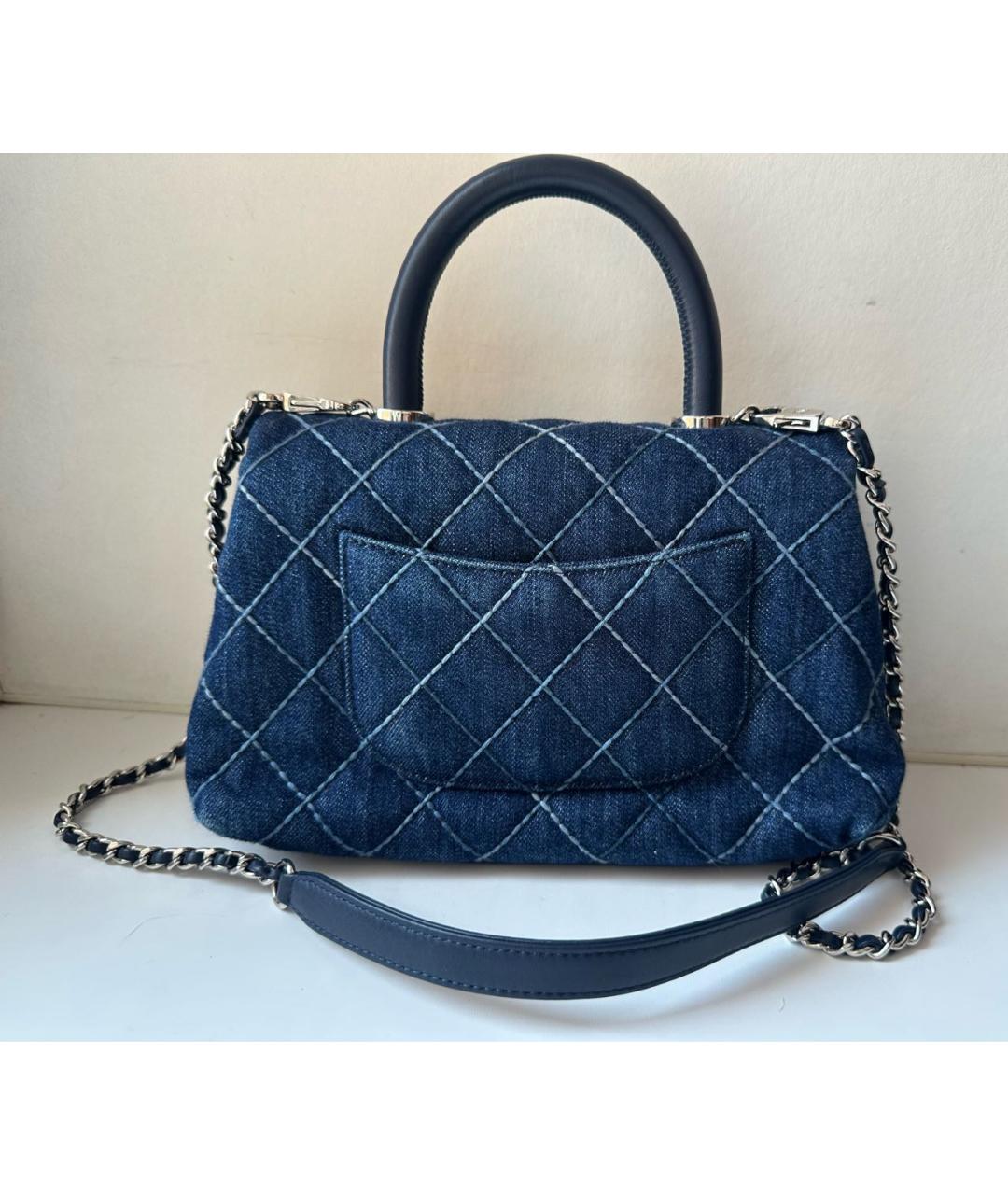 CHANEL Темно-синяя деним сумка с короткими ручками, фото 2