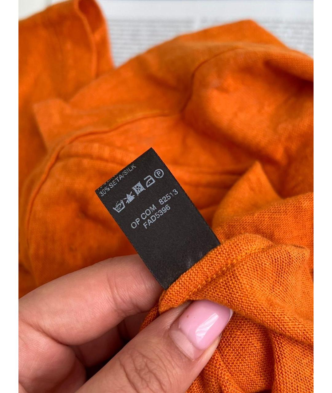 LORO PIANA Оранжевая льняная футболка, фото 5
