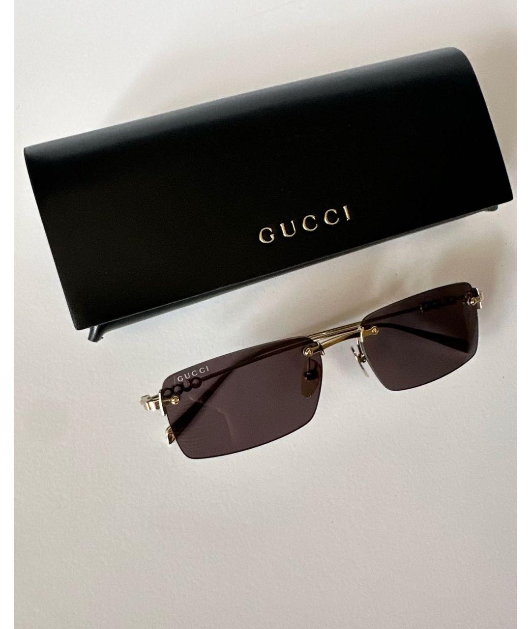 GUCCI Золотые металлические солнцезащитные очки, фото 5