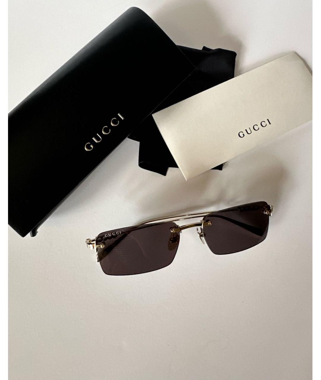GUCCI Золотые металлические солнцезащитные очки, фото 6