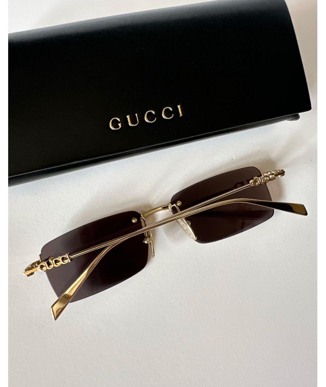 GUCCI Золотые металлические солнцезащитные очки, фото 4