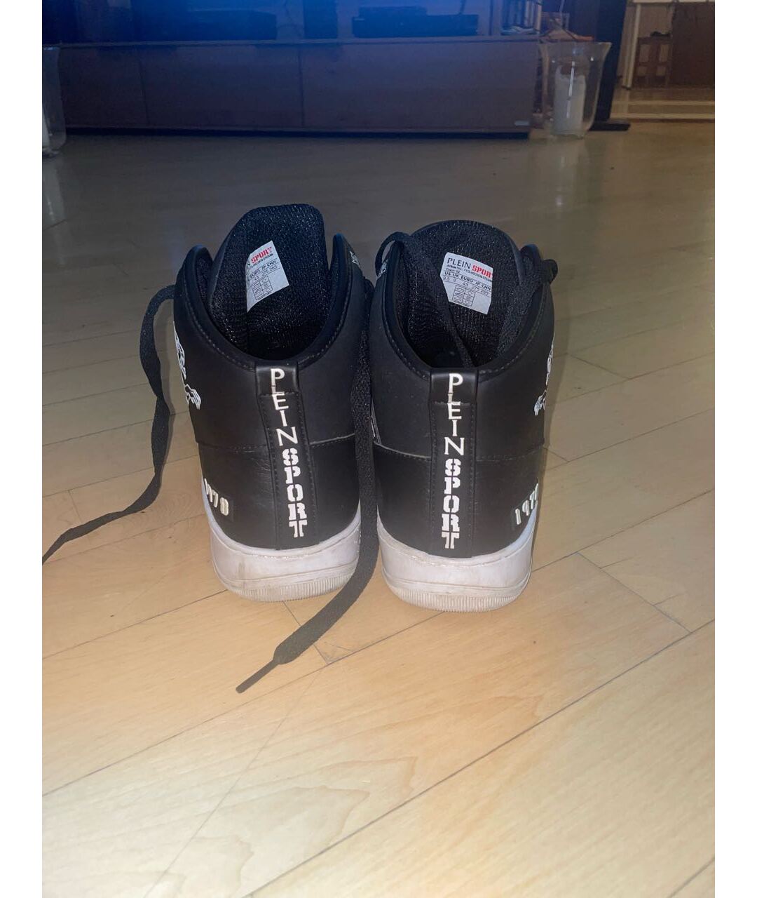 PLEIN SPORT Антрацитовые кожаные высокие кроссовки / кеды, фото 4