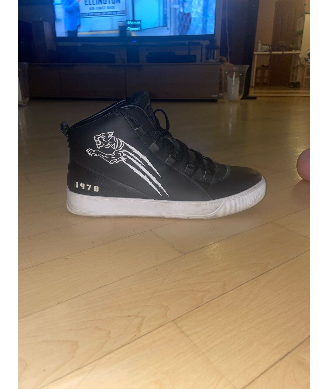 PLEIN SPORT Антрацитовые кожаные высокие кроссовки / кеды, фото 6
