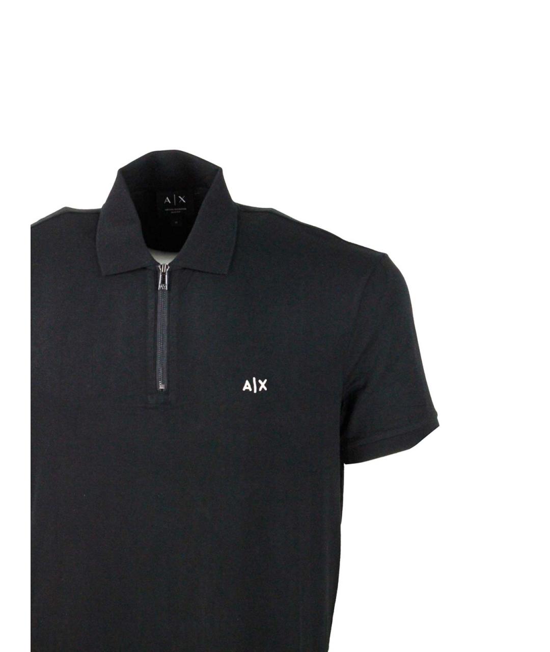 ARMANI EXCHANGE Черное вискозное поло с коротким рукавом, фото 4
