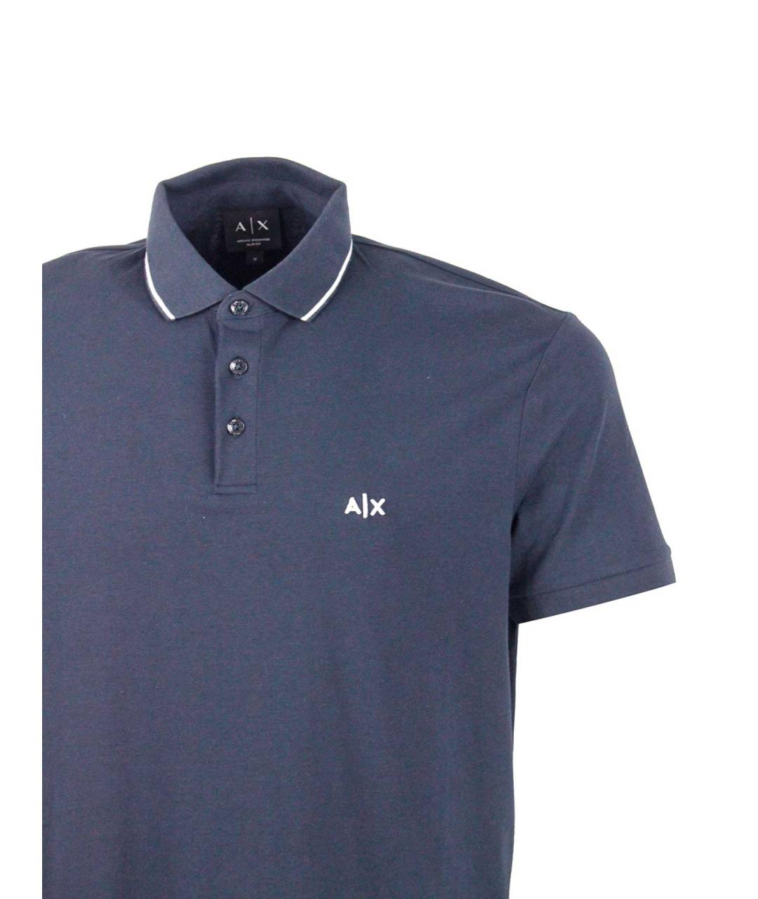 ARMANI EXCHANGE Синее хлопковое поло с коротким рукавом, фото 4