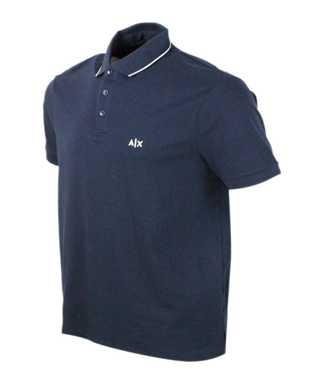 ARMANI EXCHANGE Синее хлопковое поло с коротким рукавом, фото 2
