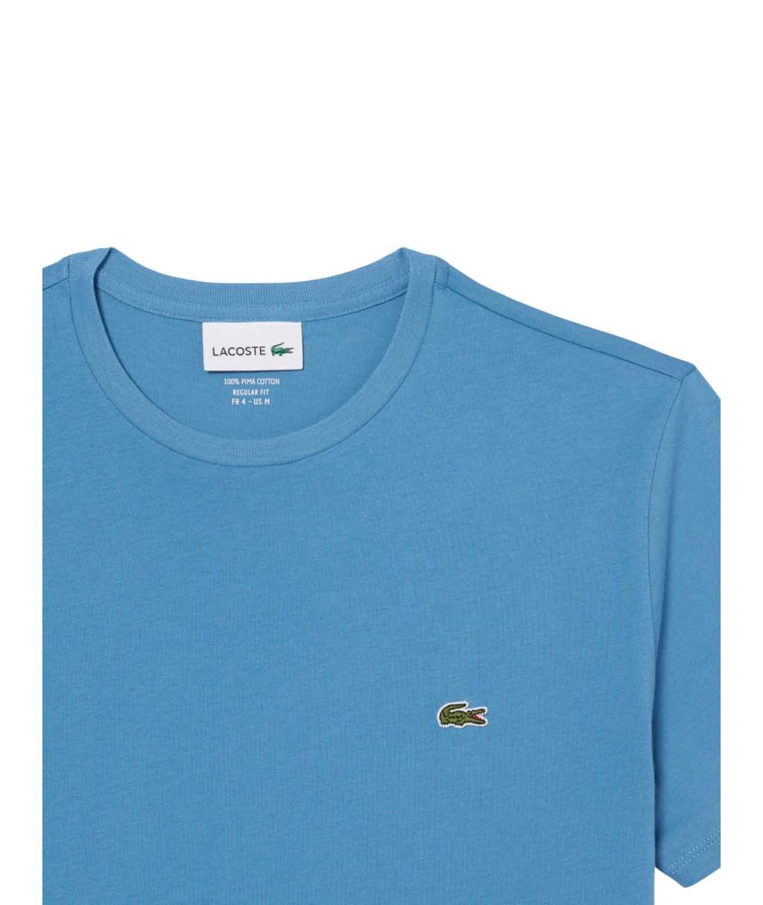 LACOSTE Голубая хлопковая футболка, фото 2