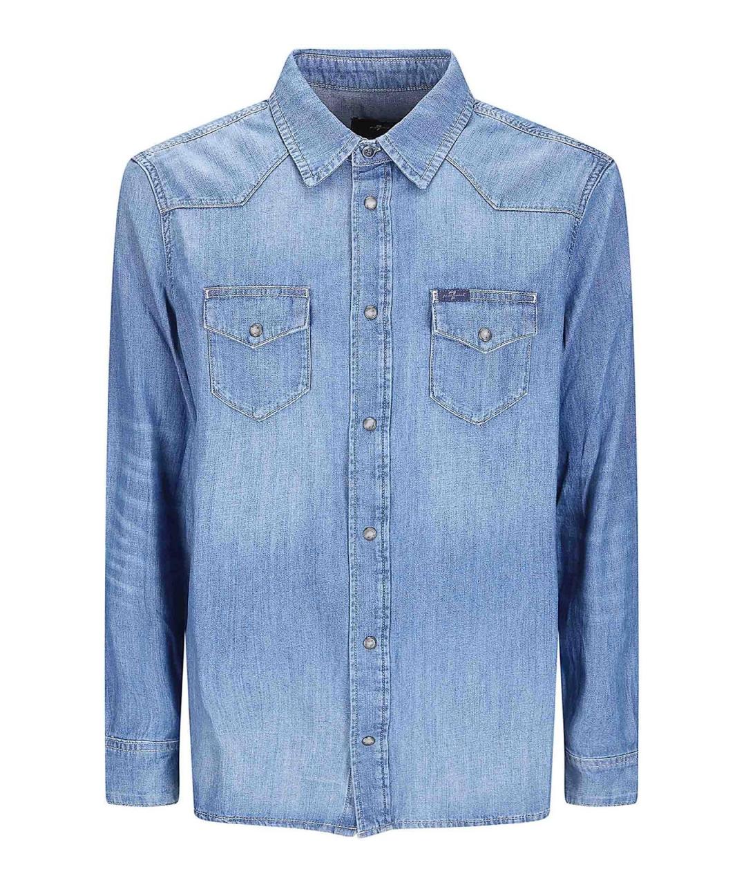 7 FOR ALL MANKIND Голубая хлопковая кэжуал рубашка, фото 1