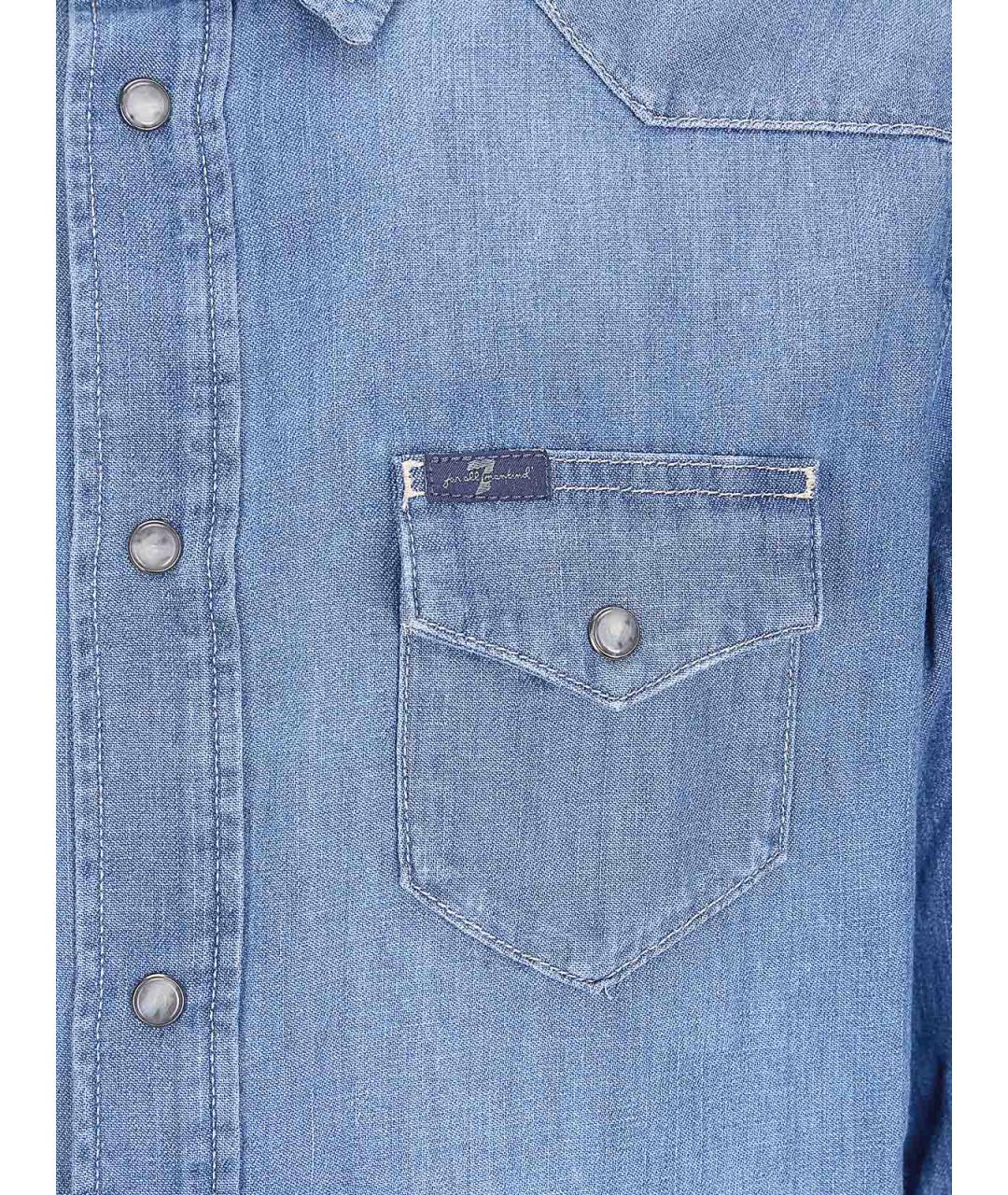 7 FOR ALL MANKIND Голубая хлопковая кэжуал рубашка, фото 3
