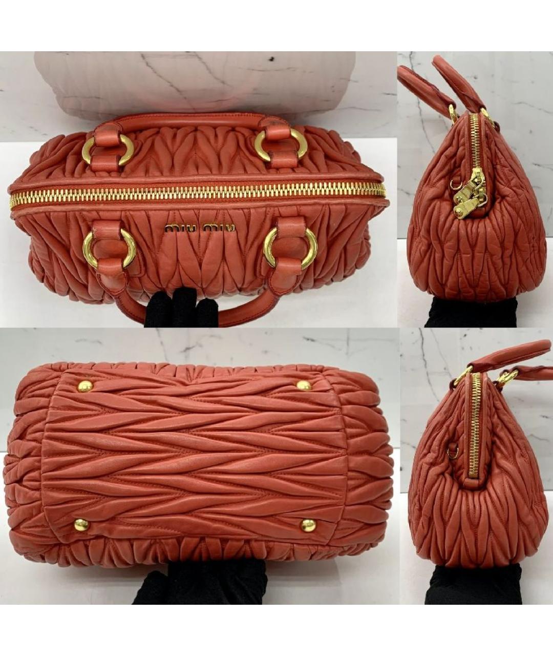 MIU MIU Коралловая кожаная сумка с короткими ручками, фото 5