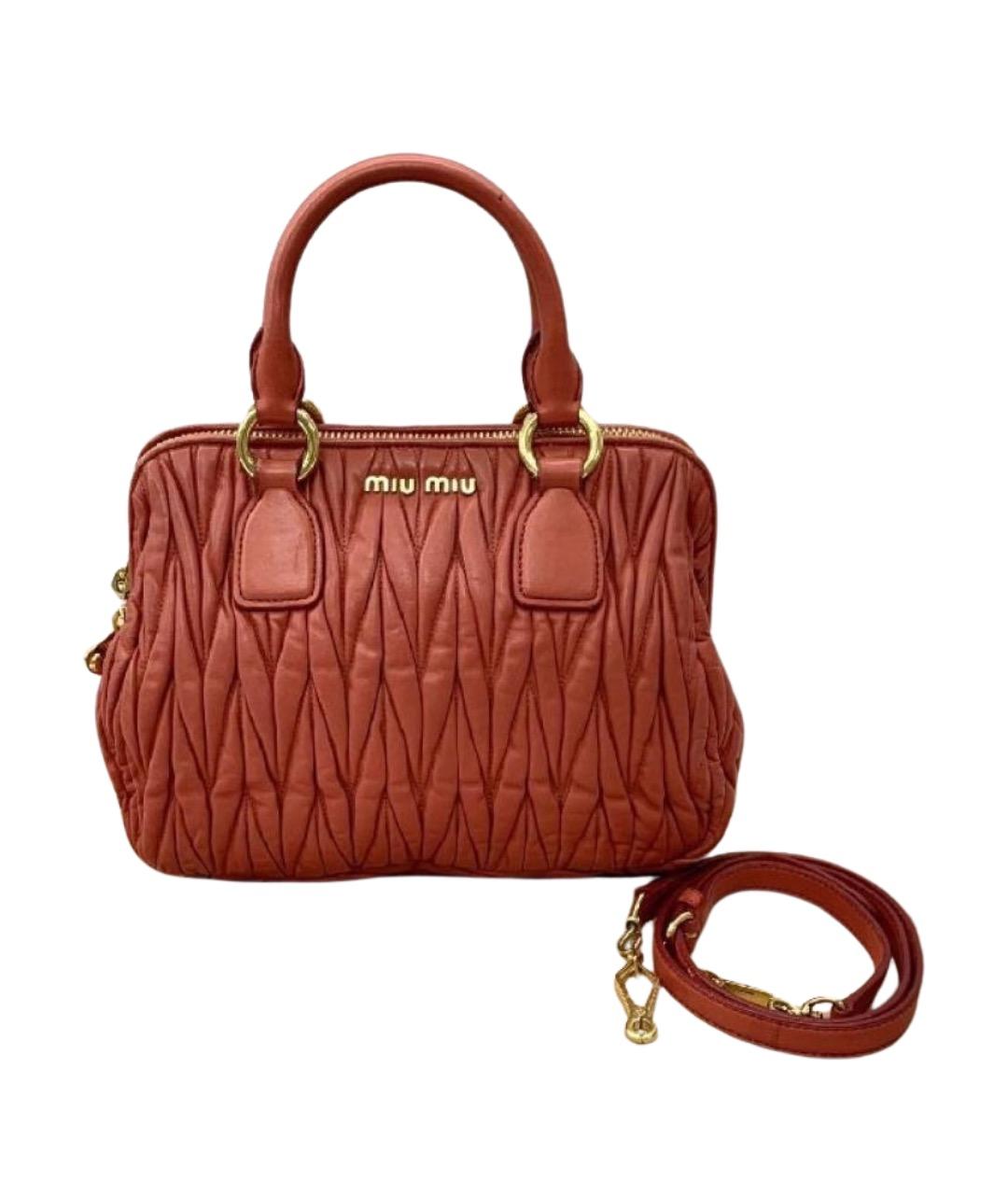 MIU MIU Коралловая кожаная сумка с короткими ручками, фото 1