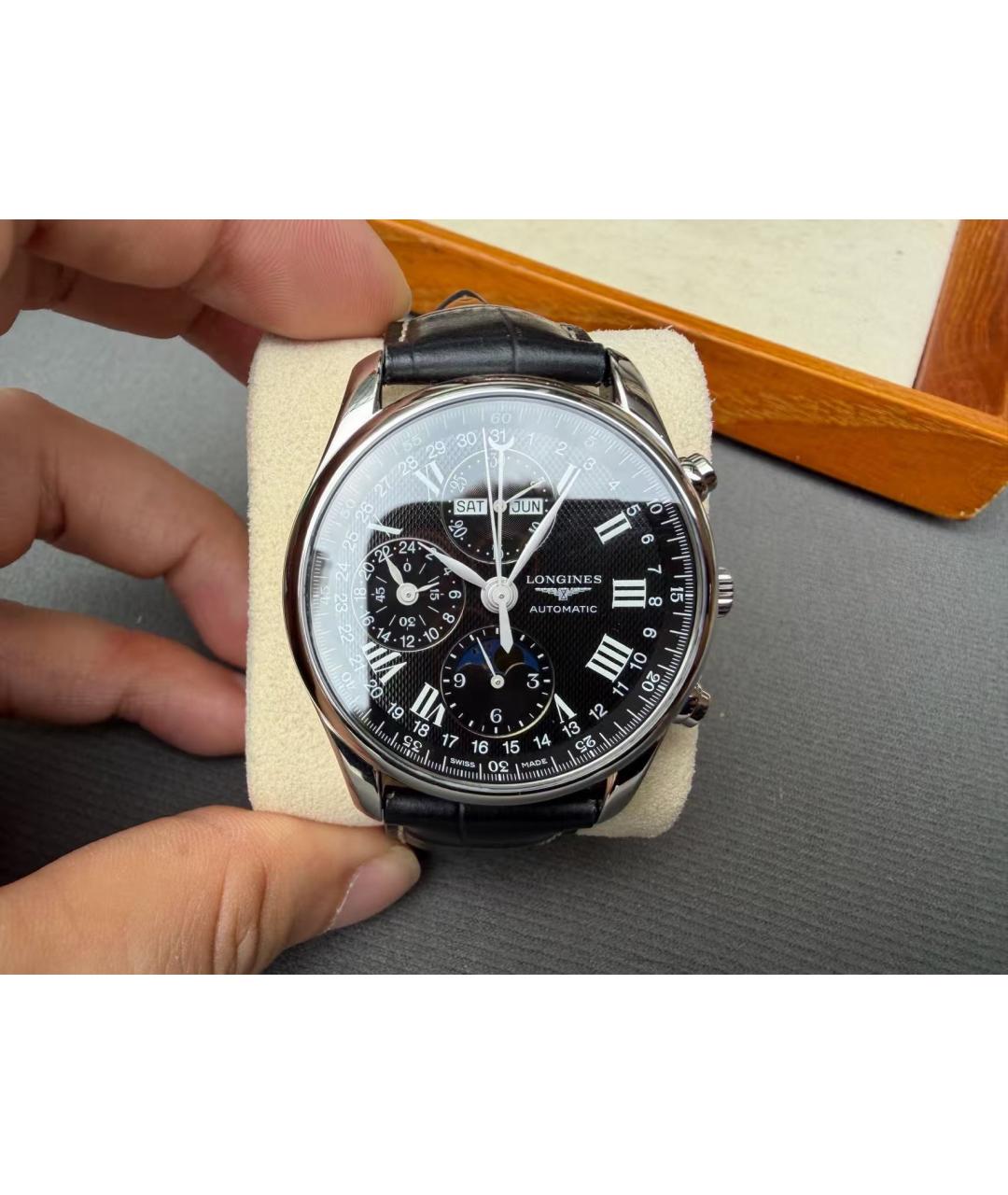 LONGINES Черные стальные часы, фото 5