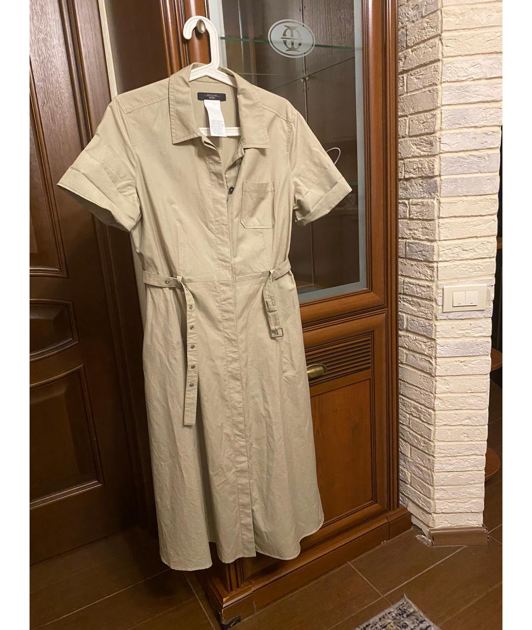 MAX MARA Бежевое хлопковое повседневное платье, фото 2