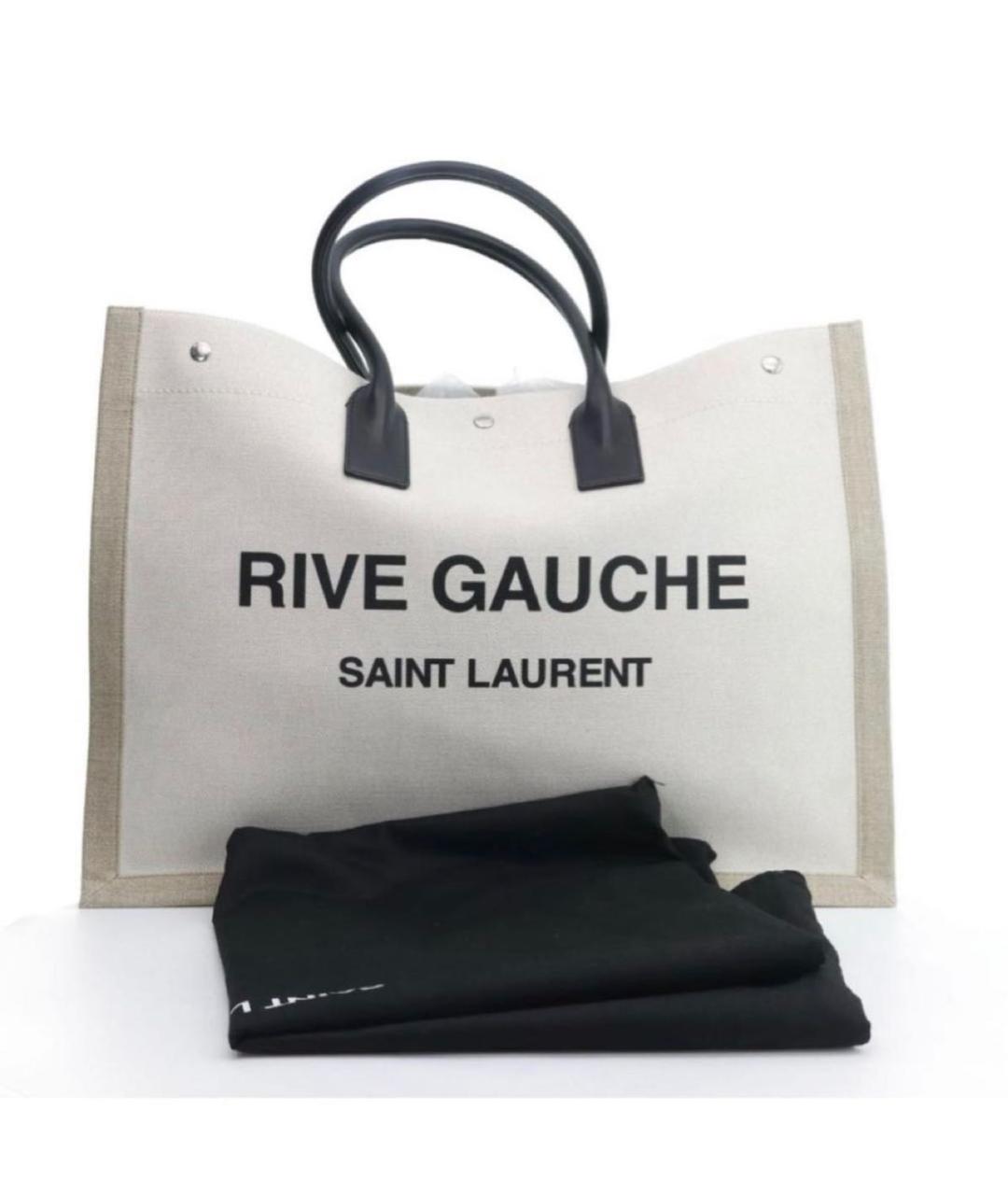 SAINT LAURENT Бежевая льняная сумка тоут, фото 4