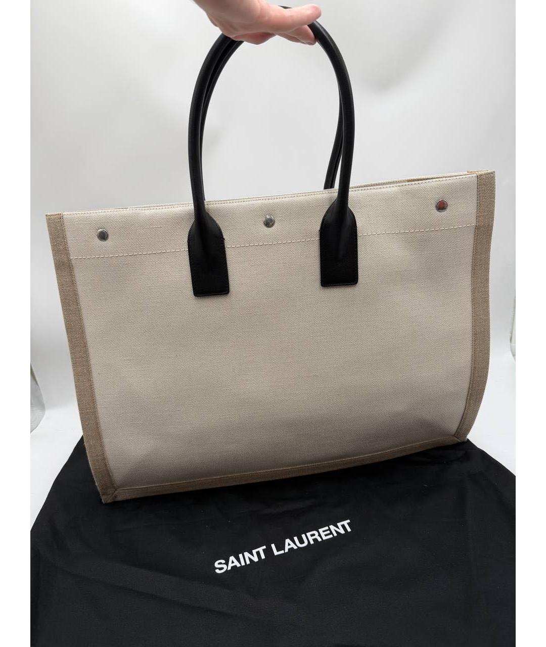 SAINT LAURENT Бежевая льняная сумка тоут, фото 7