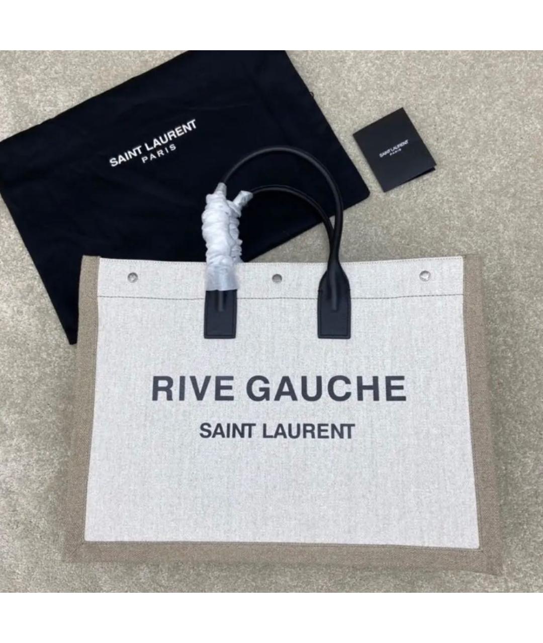 SAINT LAURENT Бежевая льняная сумка тоут, фото 2
