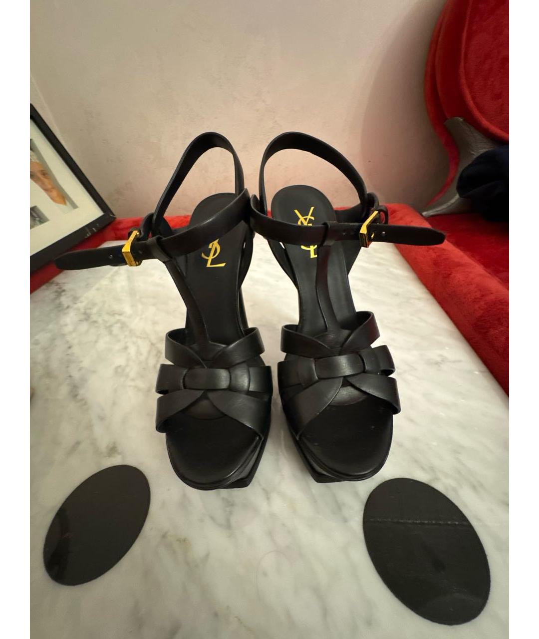 SAINT LAURENT Черные кожаные босоножки, фото 2