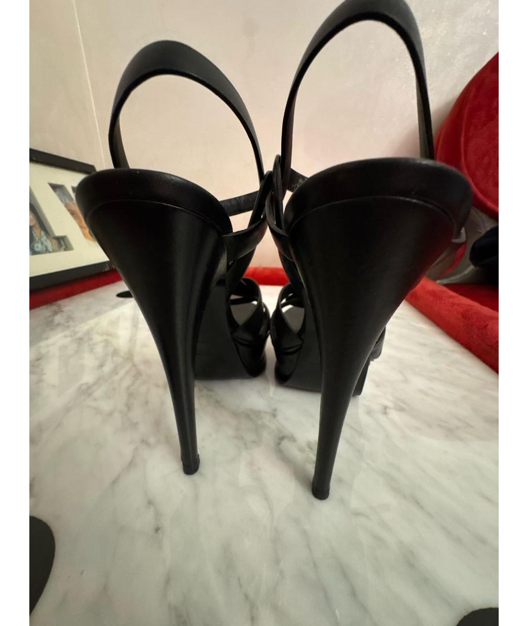 SAINT LAURENT Черные кожаные босоножки, фото 4