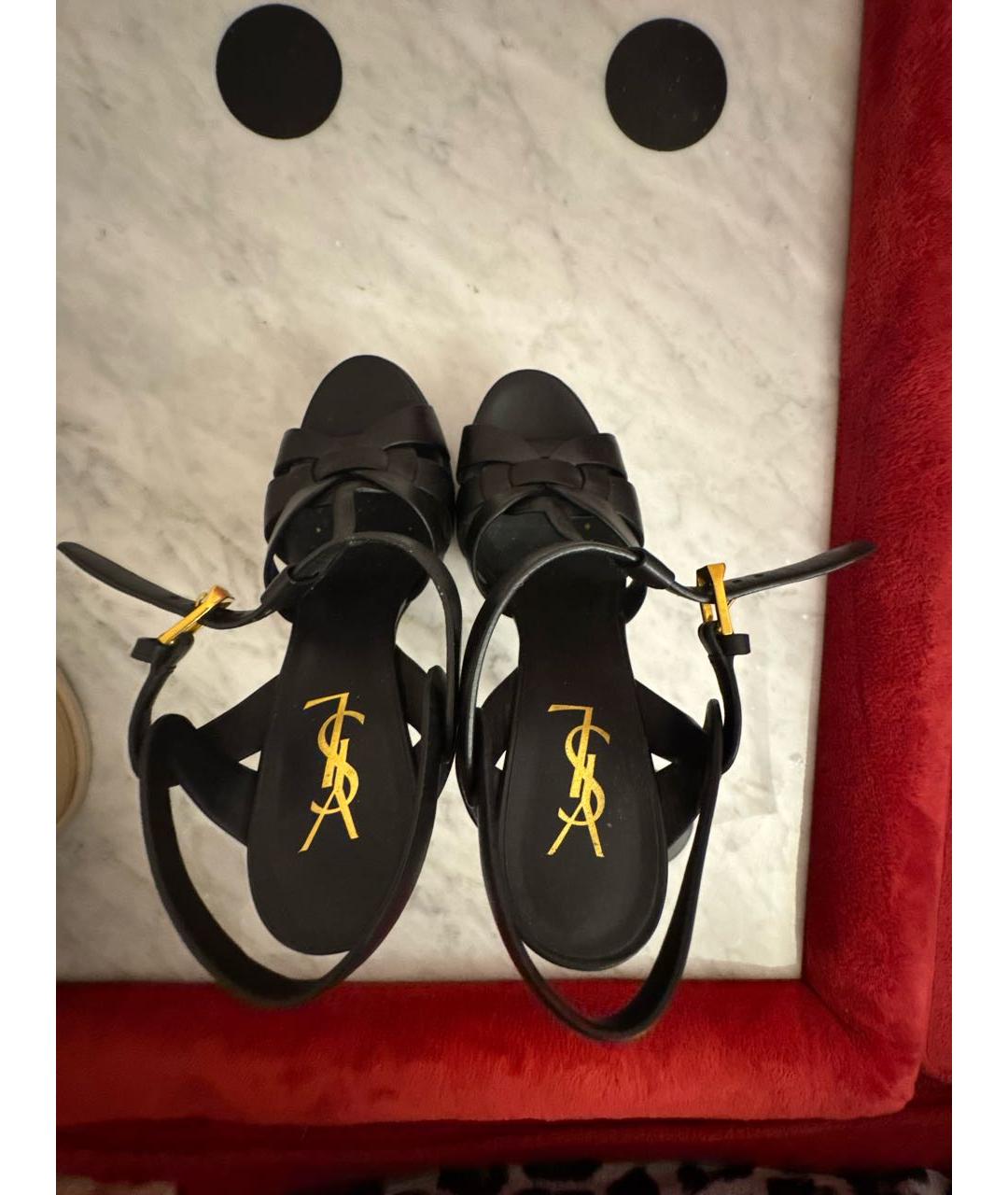 SAINT LAURENT Черные кожаные босоножки, фото 3