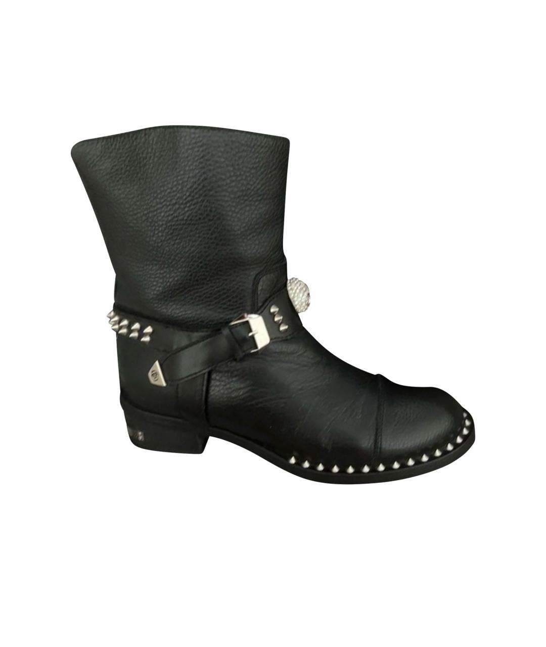 PHILIPP PLEIN Черные кожаные полусапоги, фото 1