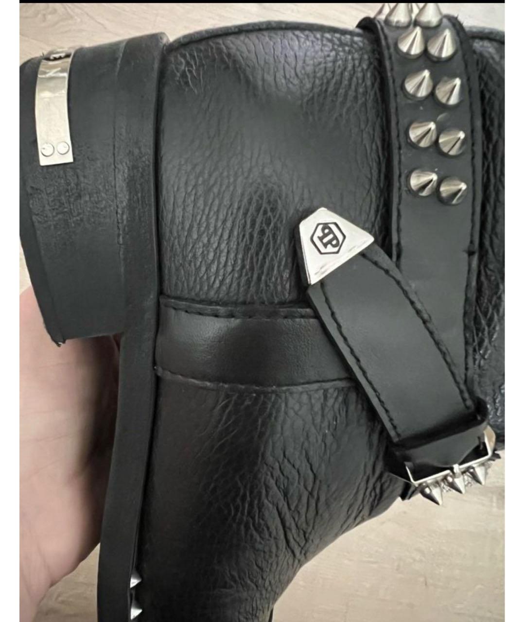 PHILIPP PLEIN Черные кожаные полусапоги, фото 4