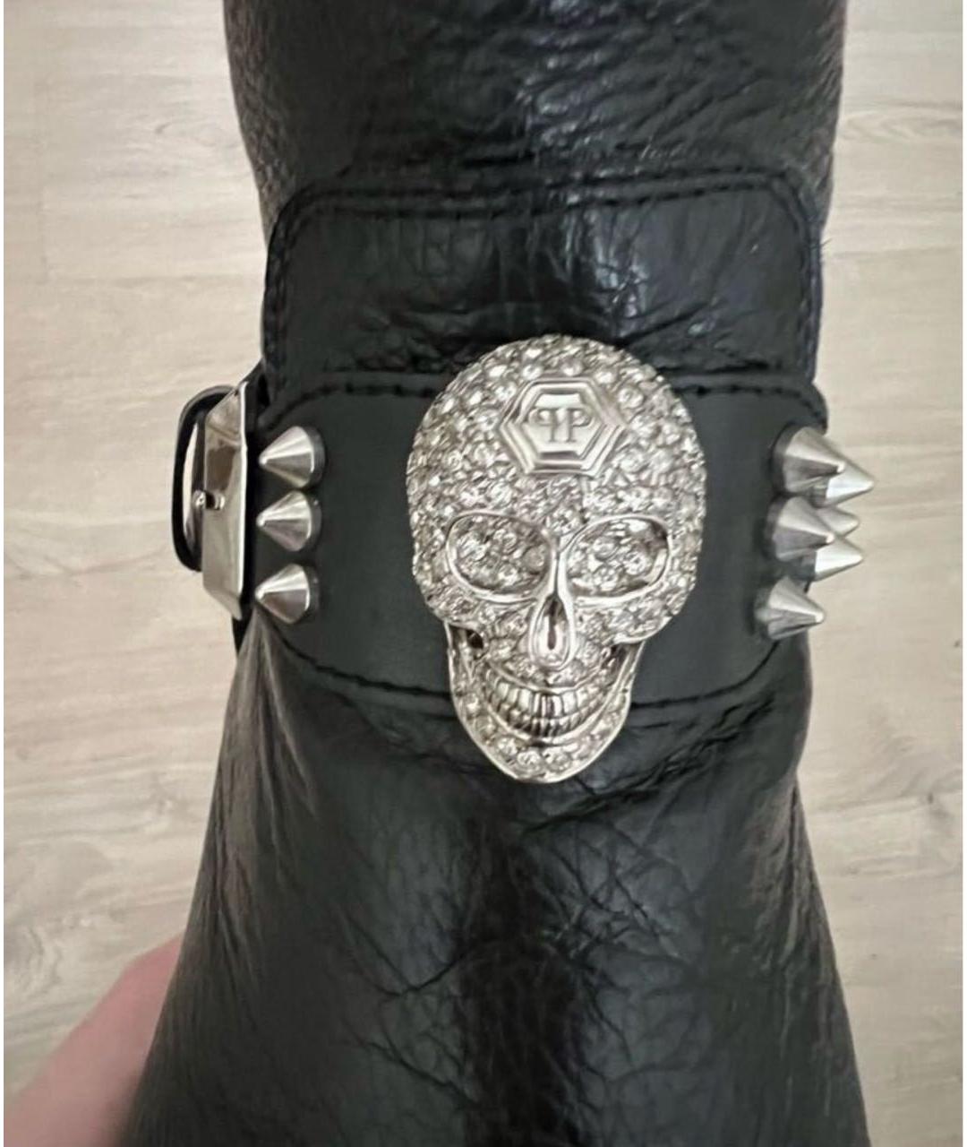 PHILIPP PLEIN Черные кожаные полусапоги, фото 6