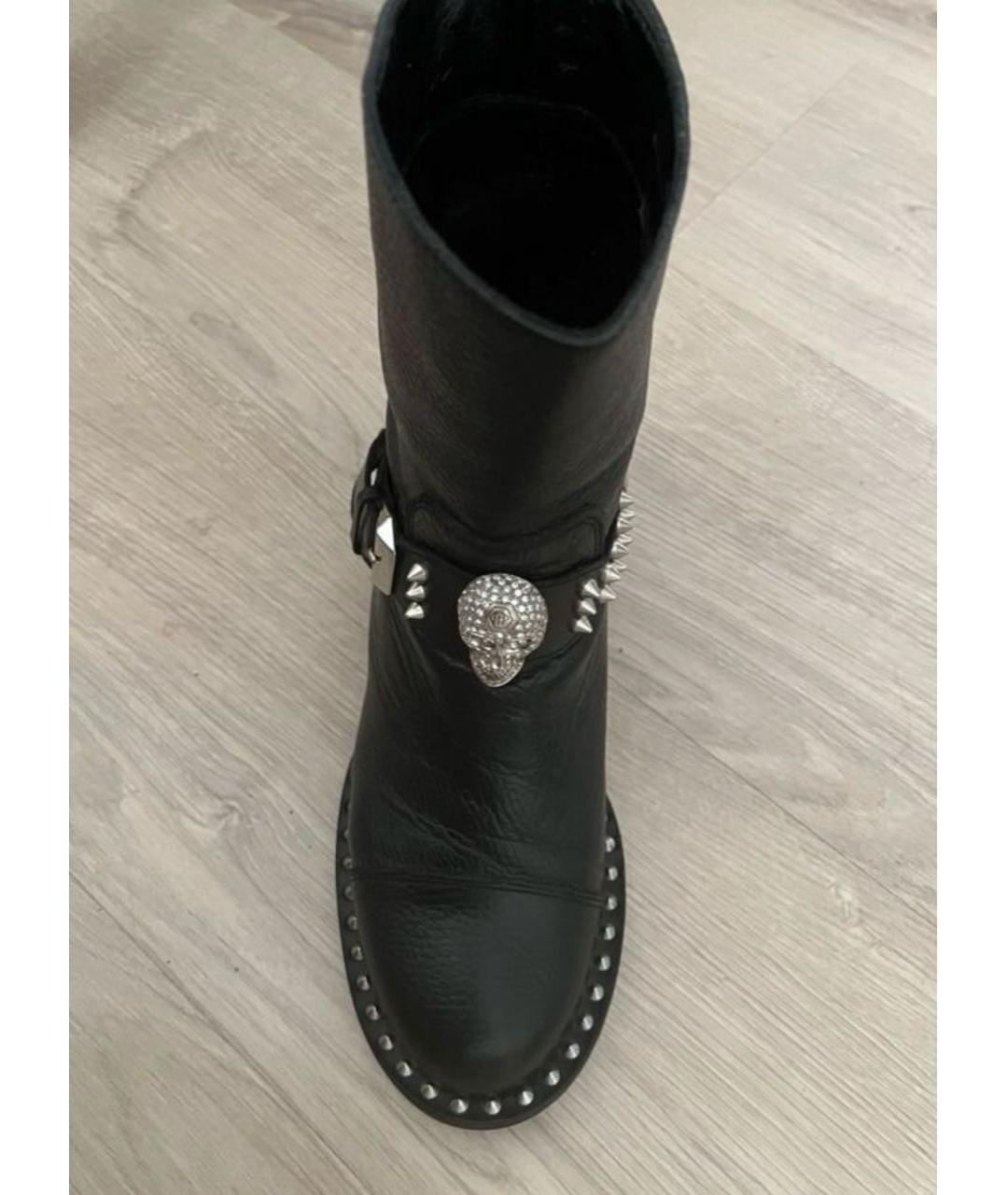 PHILIPP PLEIN Черные кожаные полусапоги, фото 2