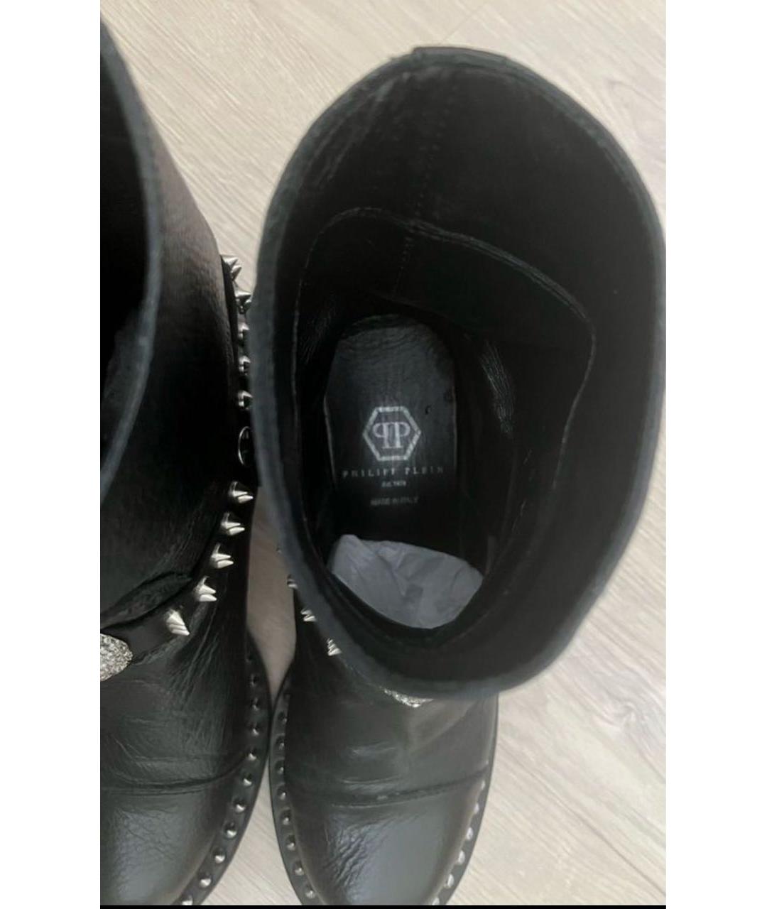PHILIPP PLEIN Черные кожаные полусапоги, фото 5