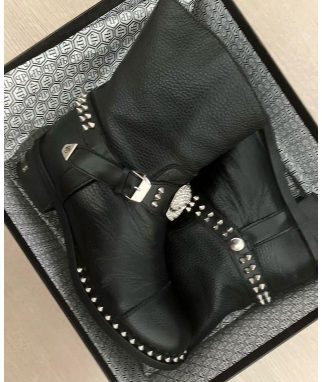 PHILIPP PLEIN Черные кожаные полусапоги, фото 9