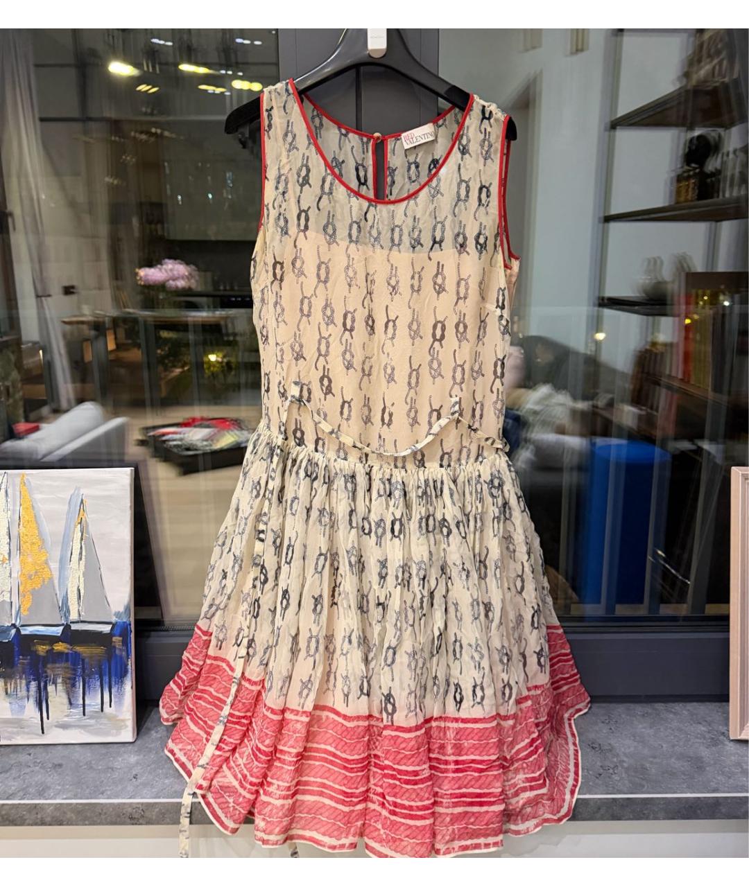 RED VALENTINO Коралловое шифоновое коктейльное платье, фото 4
