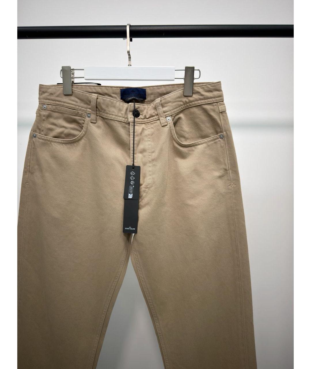 STONE ISLAND Бежевые хлопковые прямые джинсы, фото 2