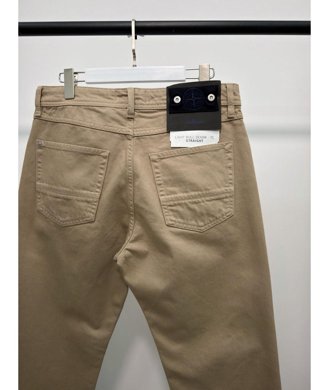 STONE ISLAND Бежевые хлопковые прямые джинсы, фото 4