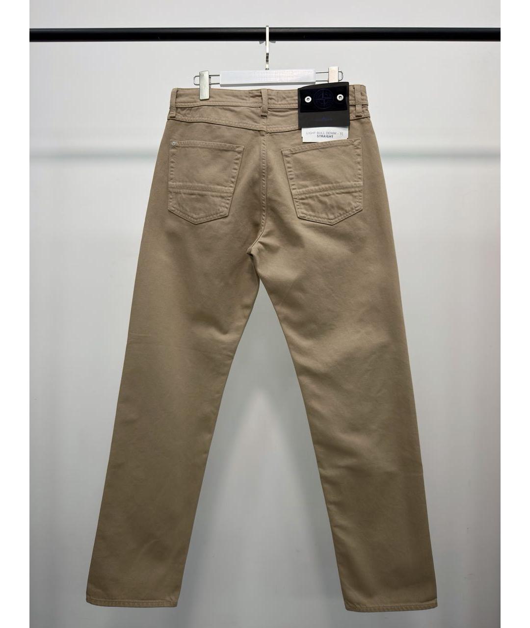 STONE ISLAND Бежевые хлопковые прямые джинсы, фото 3