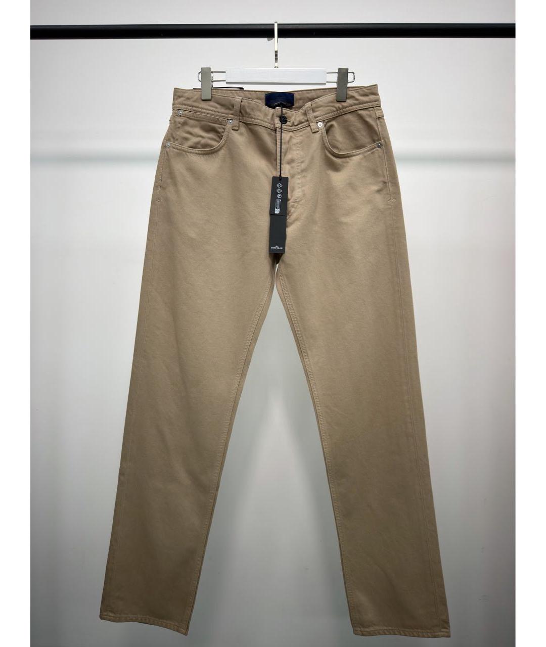 STONE ISLAND Бежевые хлопковые прямые джинсы, фото 5