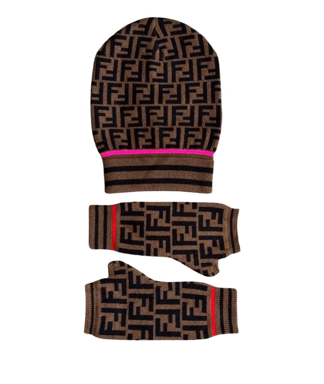 FENDI Коричневая кашемировая шапка, фото 1