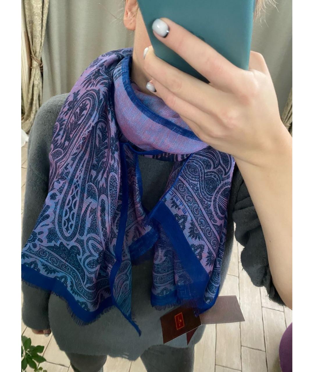 ETRO Синий льняной шарф, фото 7