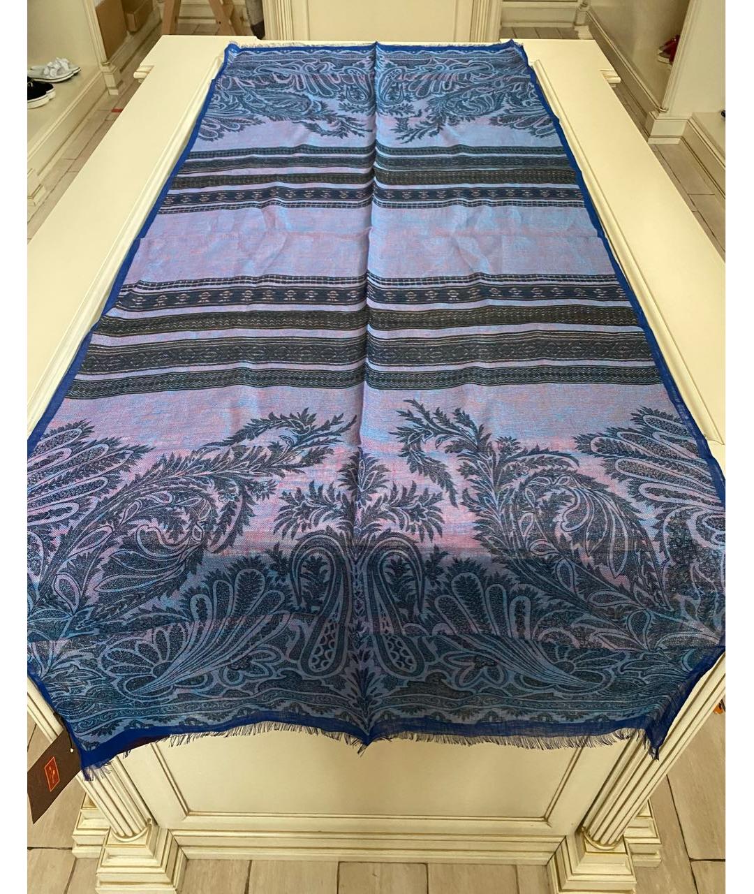 ETRO Синий льняной шарф, фото 6