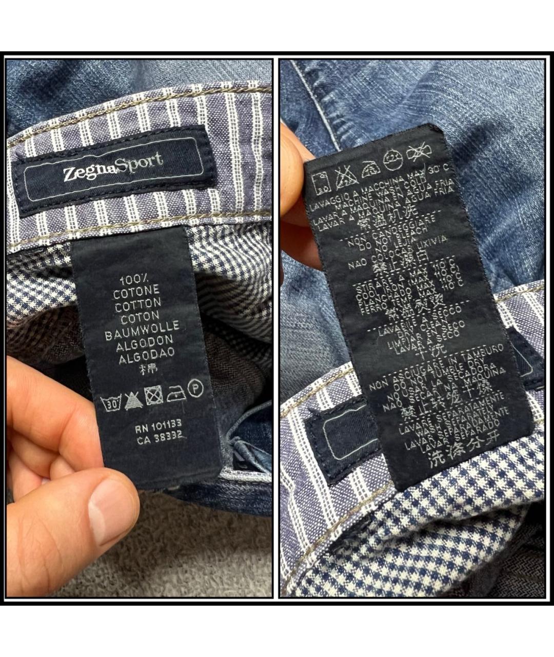 ZEGNA Синие хлопковые прямые джинсы, фото 7
