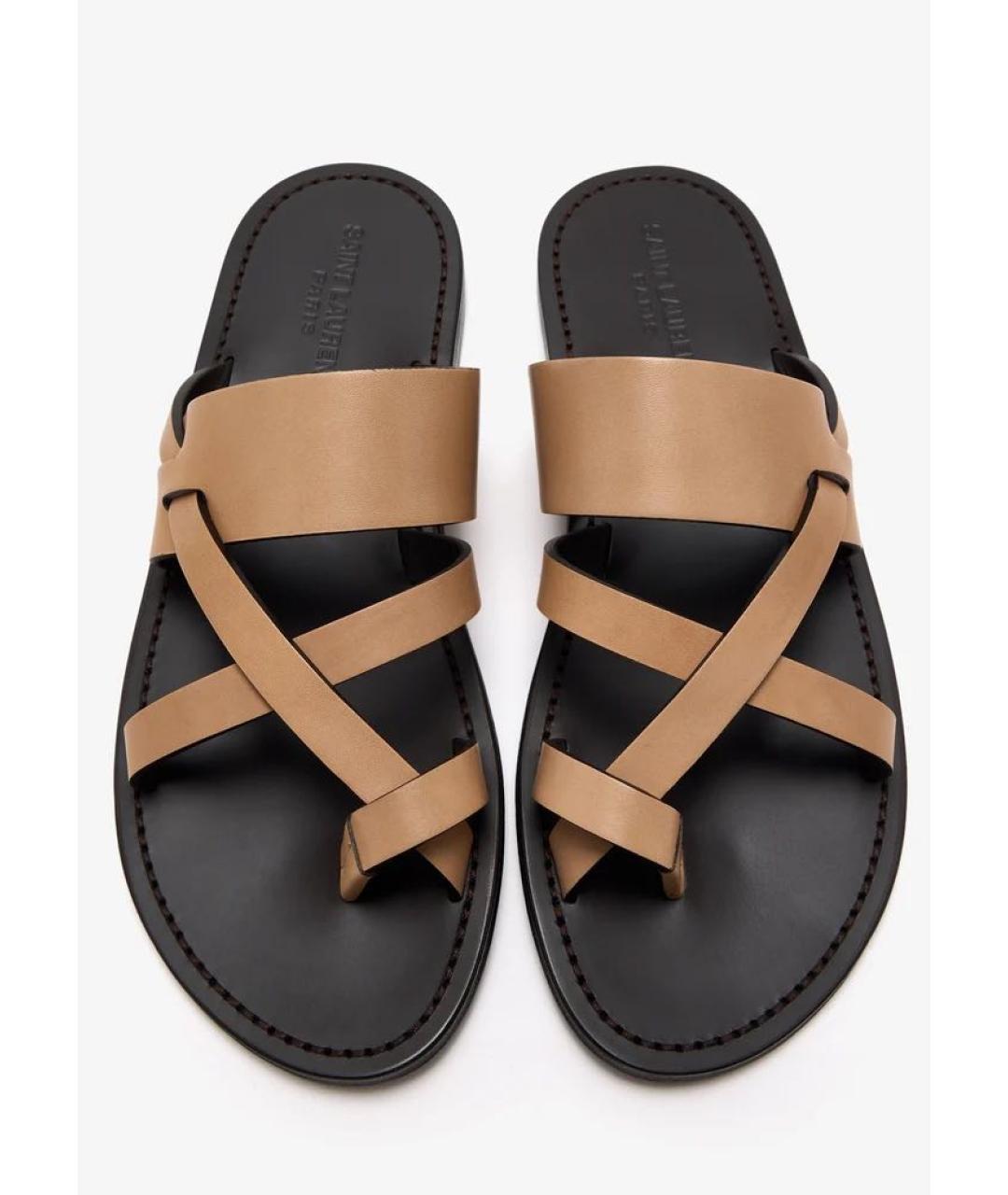 SAINT LAURENT Золотые кожаные сандалии, фото 4