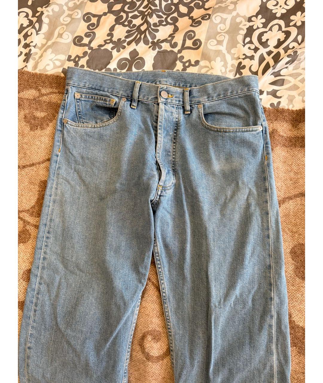 MAISON MARGIELA Голубые хлопковые прямые джинсы, фото 3
