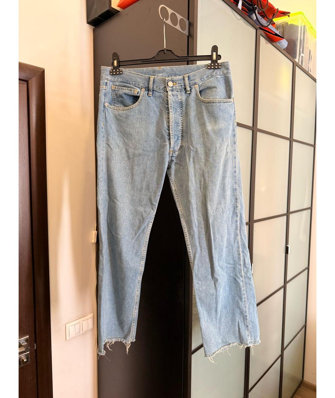 MAISON MARGIELA Голубые хлопковые прямые джинсы, фото 6