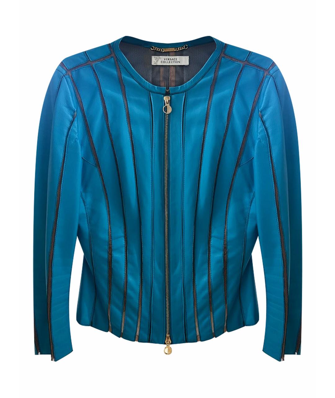VERSACE COLLECTION Бирюзовая кожаная куртка, фото 1