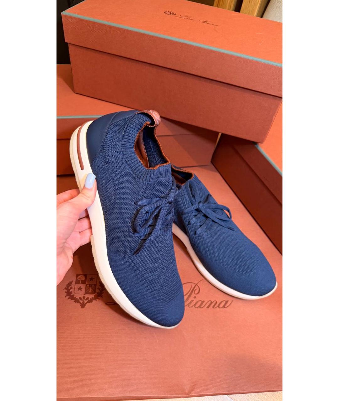 LORO PIANA Темно-синие текстильные низкие кроссовки / кеды, фото 2