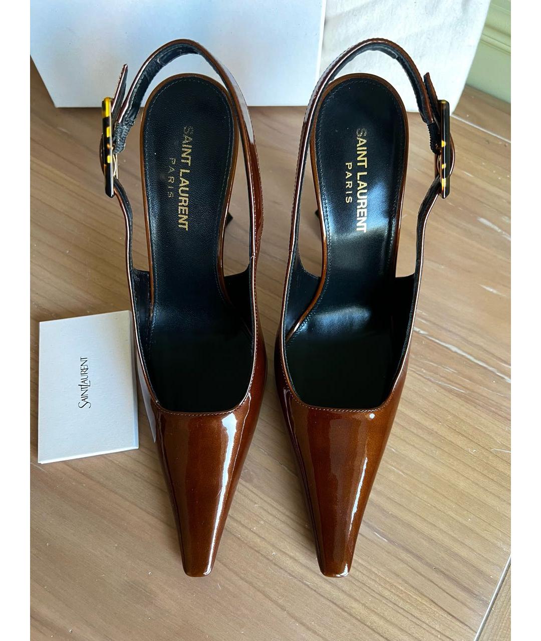 SAINT LAURENT Коричневые туфли из лакированной кожи, фото 2